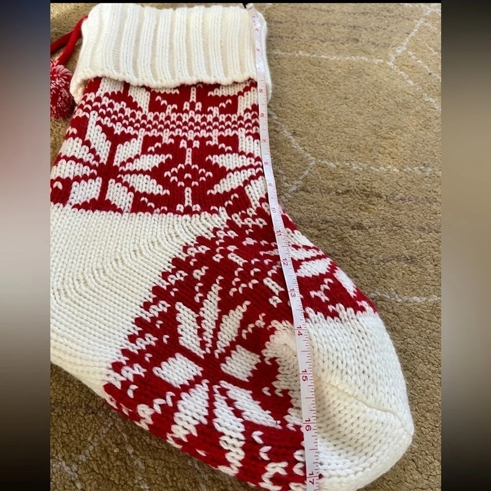 Festive Knit Red and Cream Holiday Christmas Stocking